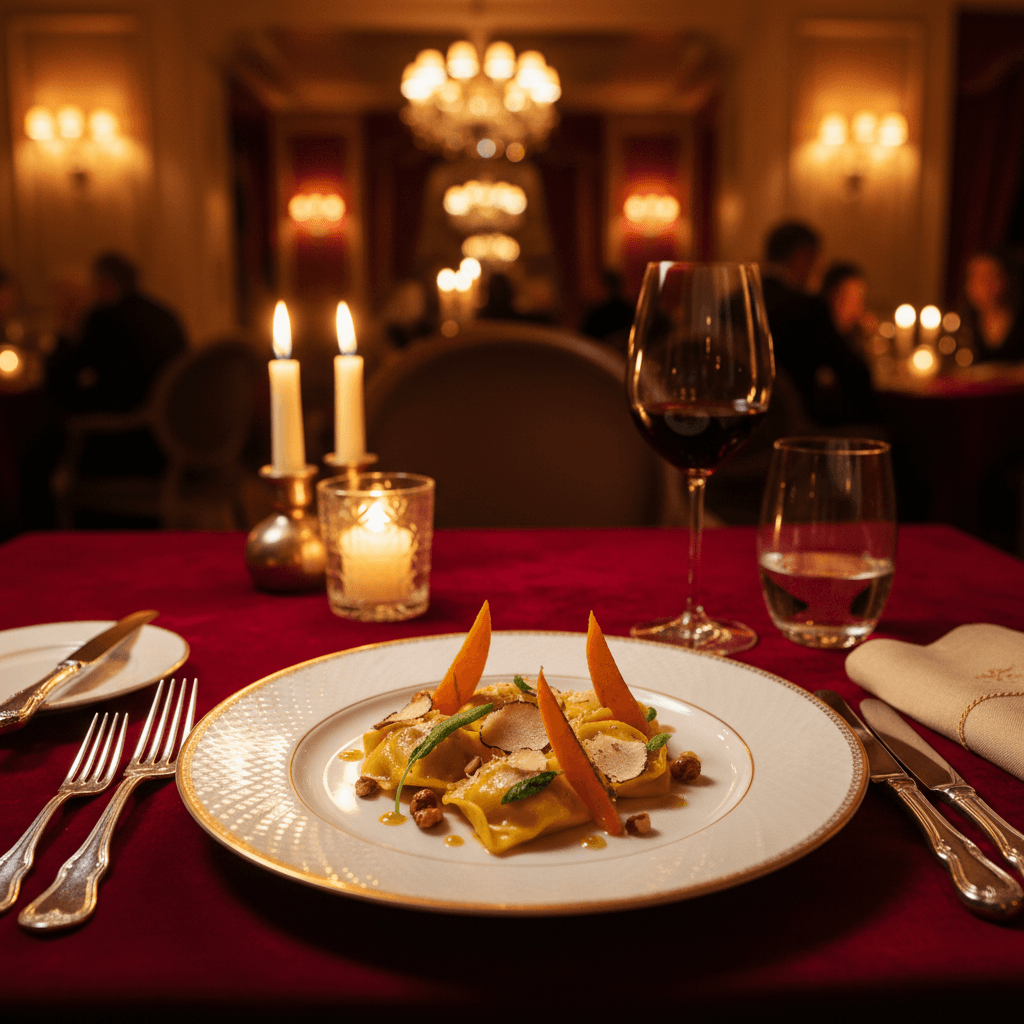 Michelin-starred dining course presentation in Italy