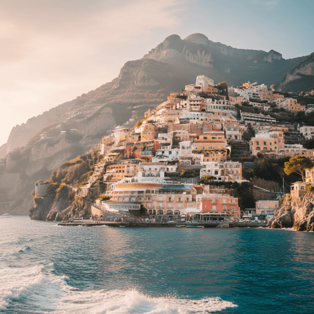 Amalfi Coast village perched above turquoise waters