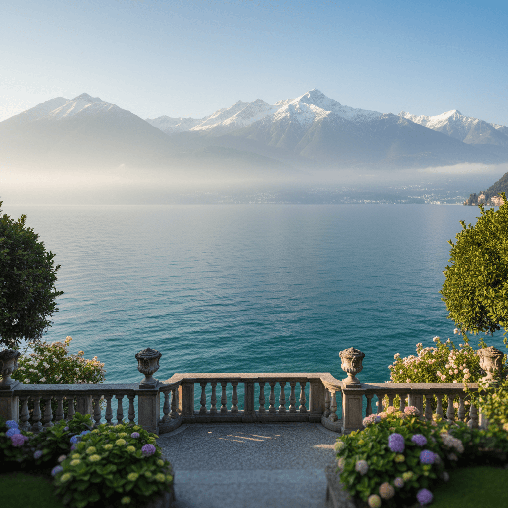 Lake Como's pristine waters backed by Alpine peaks